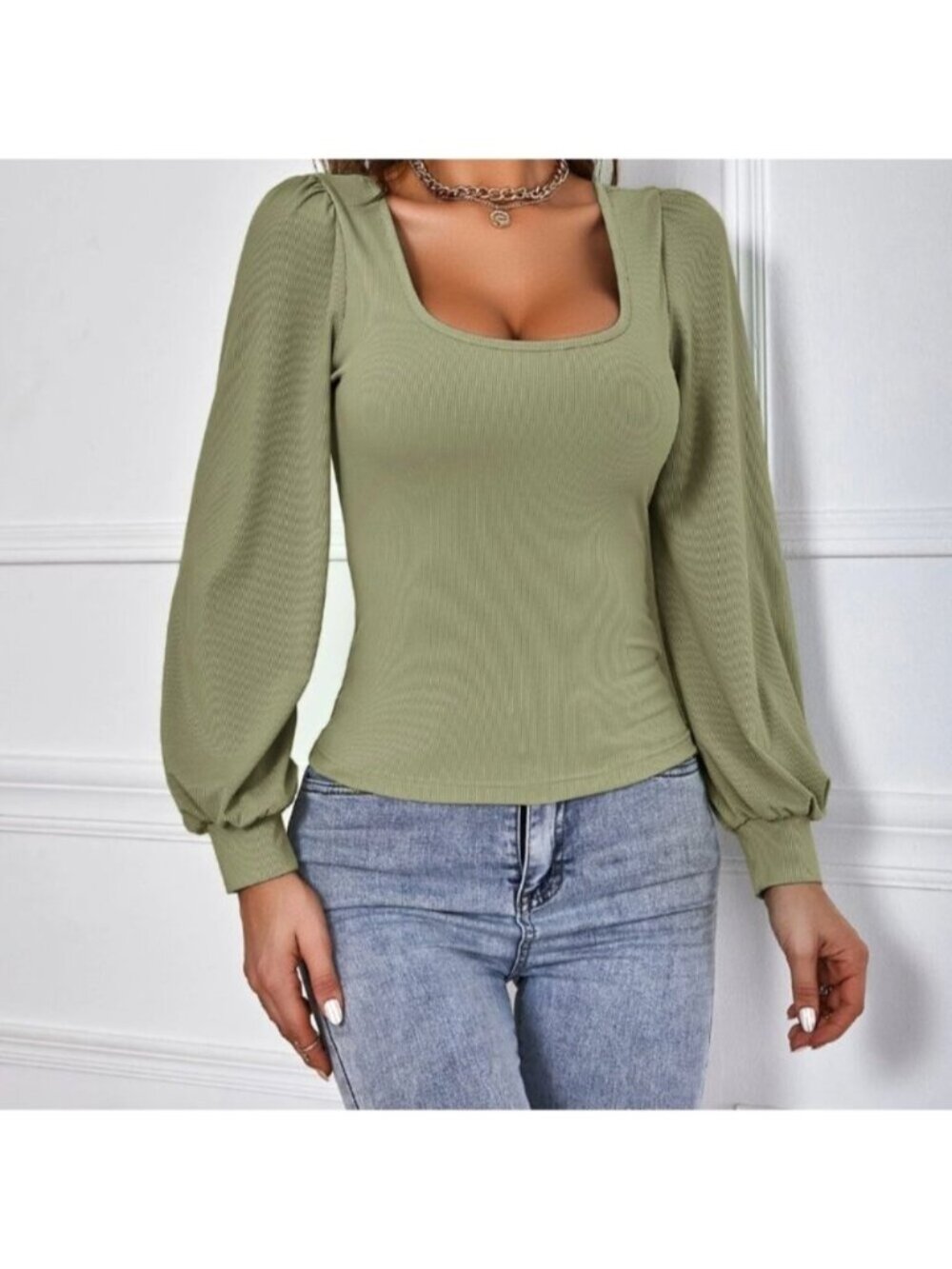 LAST ONE 🔥 Khaki Green Long Sleeved Ribbed Tee